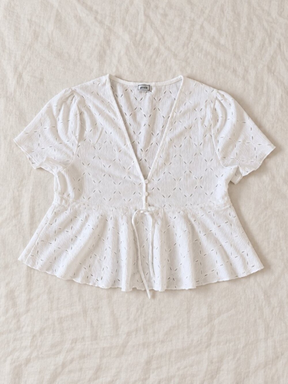 Pimkie White Eyelet Peplum Blouse – S